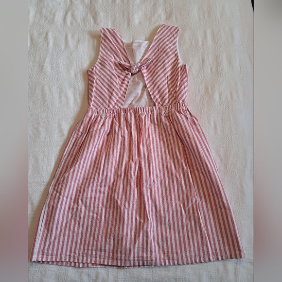 Vineyard Vines girls size 14 lt red and white stripe, back cutout with tie dress - Picture 3 of 6